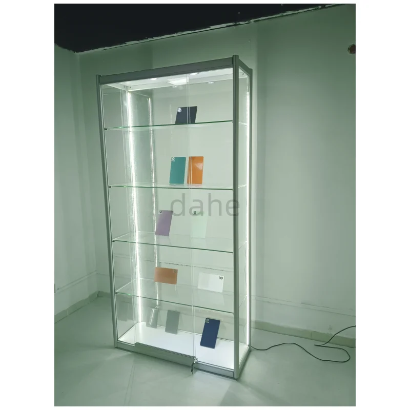 

Custom. Factory Display stand sliver aluminum frame Tempered glass Full Jewelry Store Display Showcase wall cabinet With