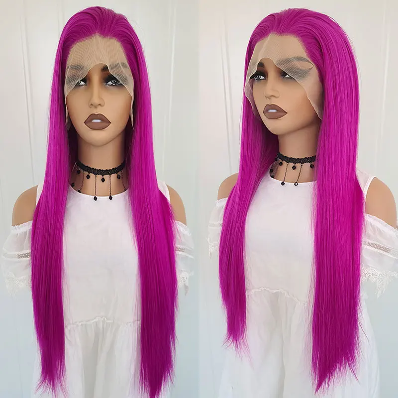 Bright Purple Straight Synthetic 13*4 Lace Front Wigs High Quality Heat Resistant Fiber Hair Natural Hairline For White Women