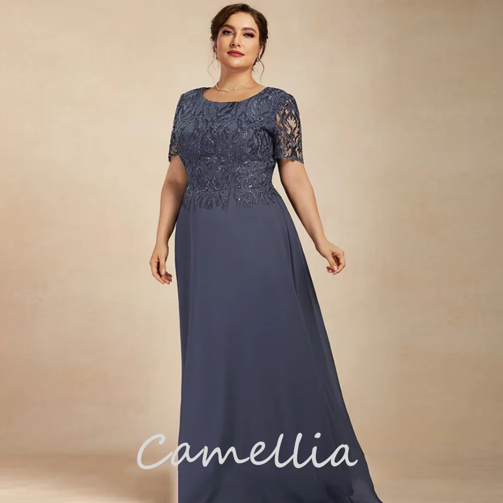 Sukienki dla matki panny młodej szyte na miarę, z krótkim rękawem, elegancka sukienka formalna, koronkowa sukienka z dekoltem typu O, suknia na przyjęcie weselne, długa do podłogi, vestido invitada boda