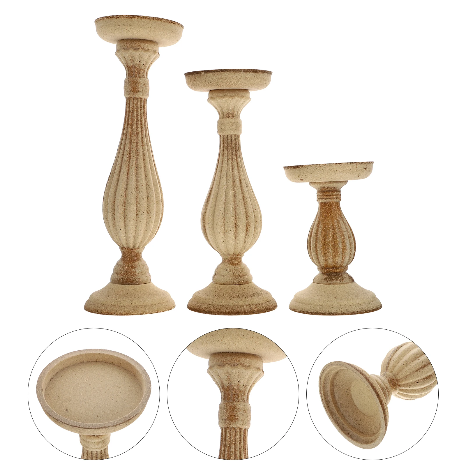 

3 pcs Wooden Holder Retro Style Creative Stand For Home Decor Tealight Holder Household Standing Candlestick