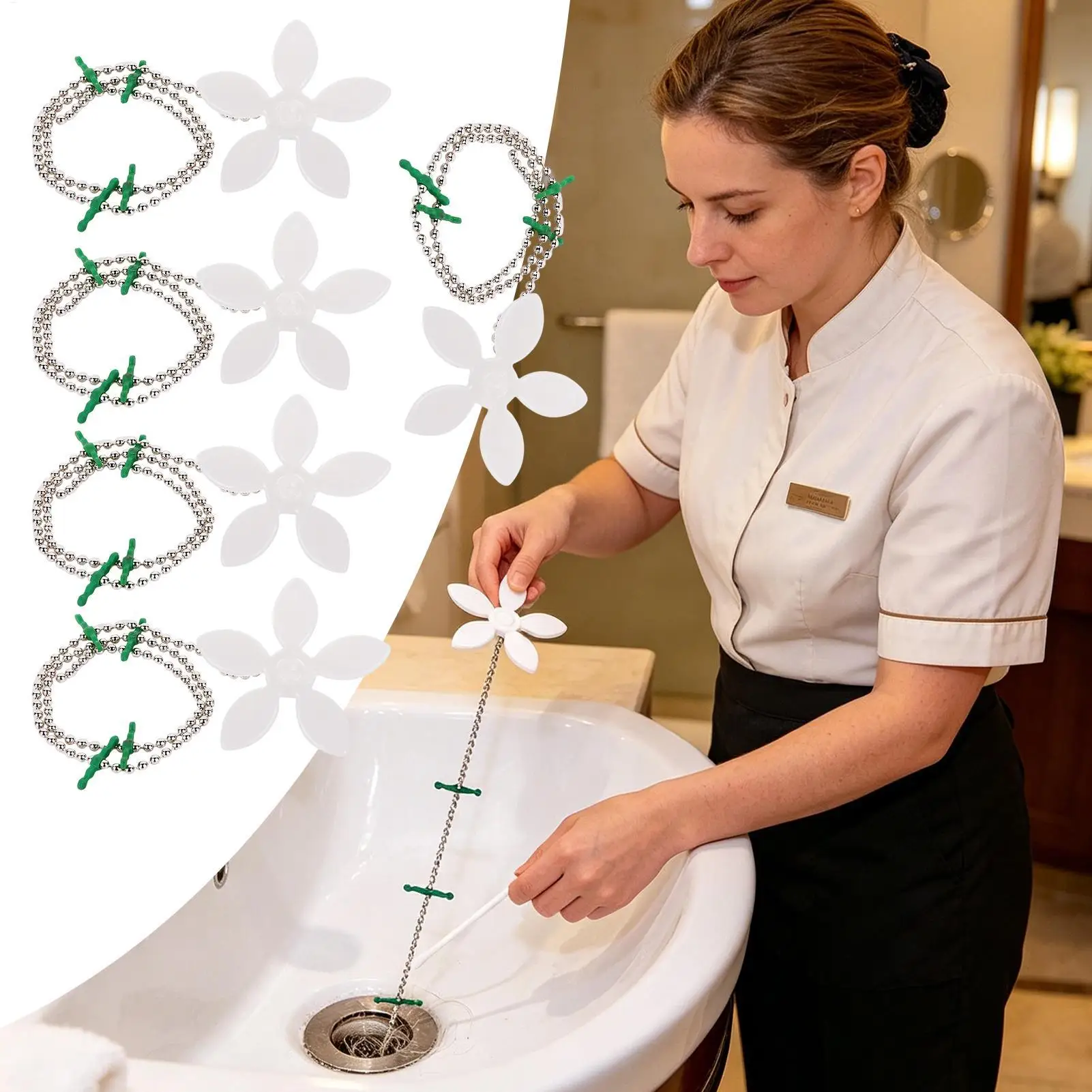 5 Pack 40cm Drain Hair Catcher Flower Shape Shower Sink Filter Chain Home Kitchen Bathroom Clog Stopper Debris Collector