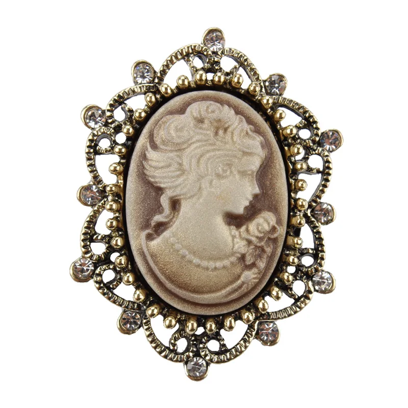 Crystal Vintage Victorian Retro Style Cameo Brooch Lady Scarf Women Brooch Pins Party Birthday Gift