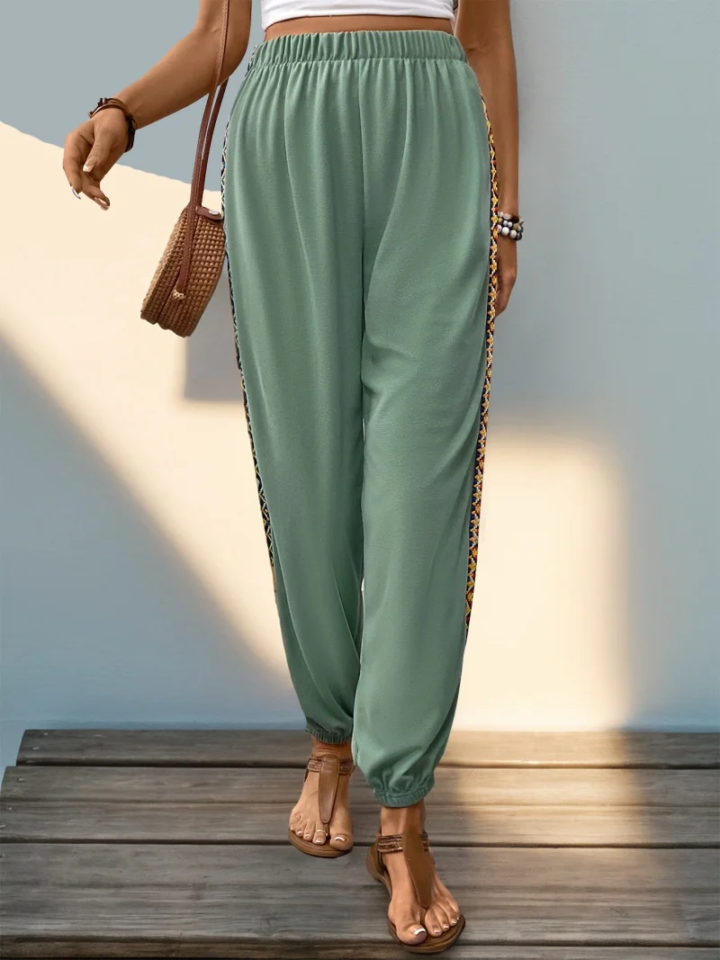 

2024 New Autumn Women's Trousers Casual Sports High Waist Leg Stitching Ribbon Pants