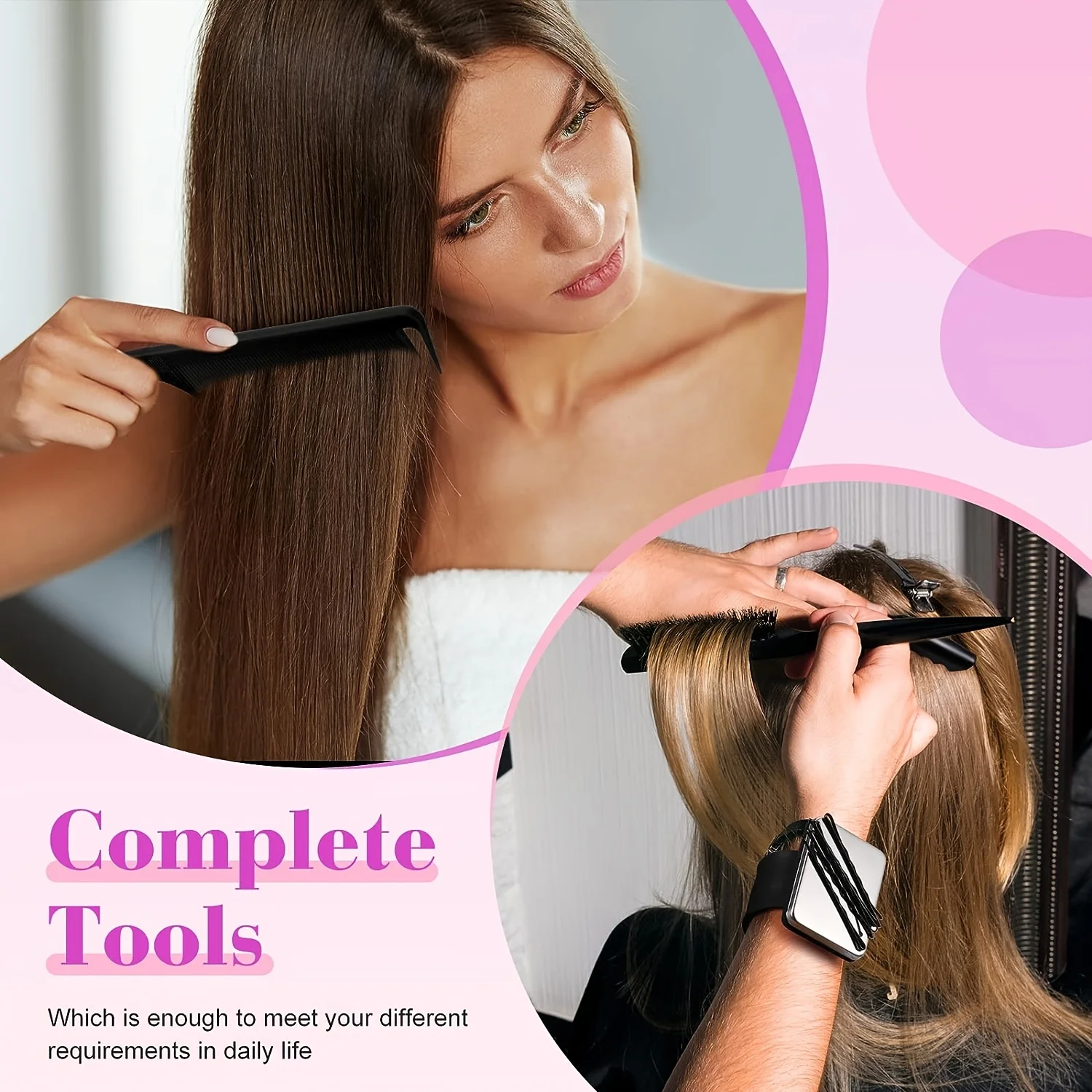 Styling-Set mit magnetischem Haarkamm und Handgelenksband, 2 Edelstahl-Haarkämmen mit spitzem Ende und 4 Krokodilklemmen, Haar-Flechtwerkzeug – Detail 6