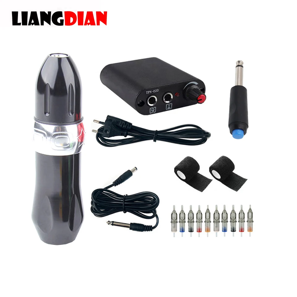 1 Full Set Rocket Motor Rotary Tattoo Pen Gun Machine Power Supply Foot Switch Pedal Tatu Needles Cartridge Bandages Accessories