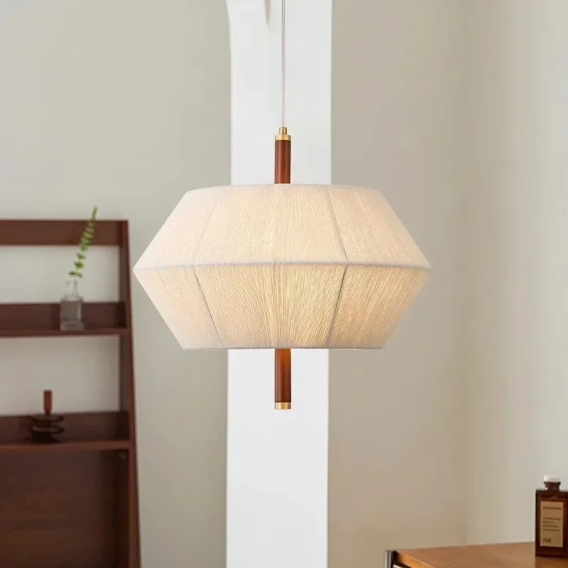 

SANDYHA Retro Chinese Wood LED Pendant Lamps Woven Fabric Chandeliers for Living Room Study Bedroom Dining Room Home Decor