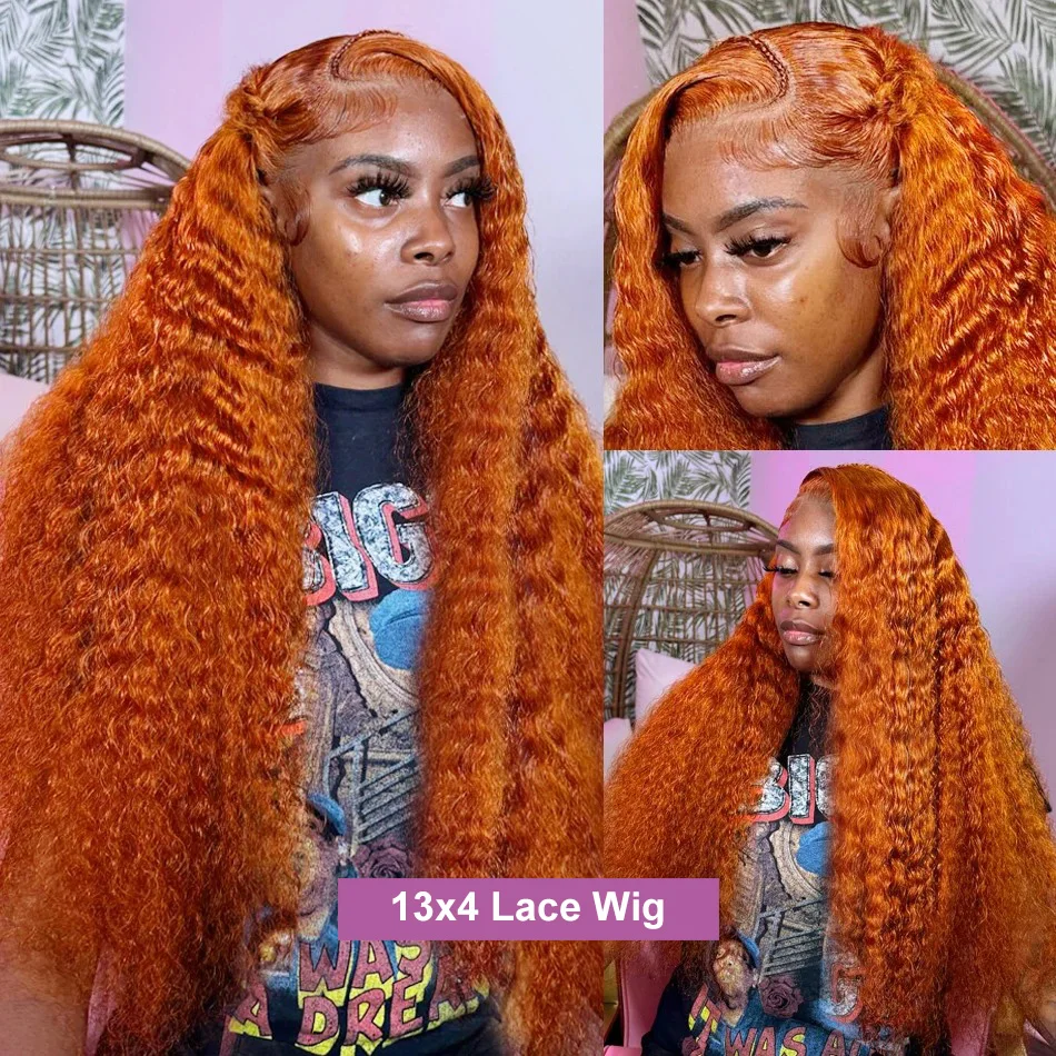 ​Links 250% Orange Ginger Water Curly 13x6 HD Lace Front Human Hair Wigs Colored 30 40 Inch Deep Wave 13x4 Frontal Wig For Women