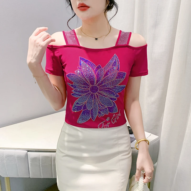 2024 New Arrival Elegant Tank Tops Printed Flowers Charming Spring Summer Mesh Woman M-3XL Trend Diamond Set Charming