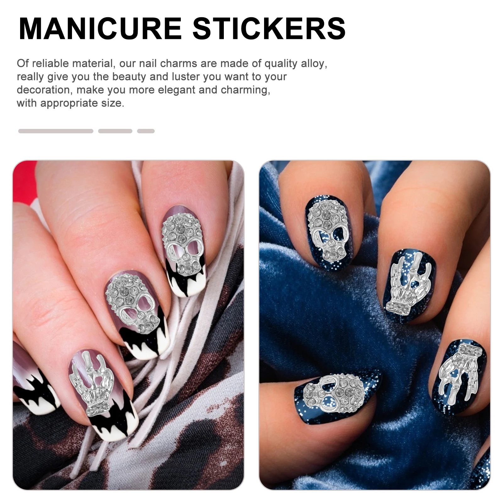 

40 Pcs Skull Head Nail Rhinestones Alloy Jewelry for Manicure Stickers Art Decoration Easy Use Natural False Nails Safe Material