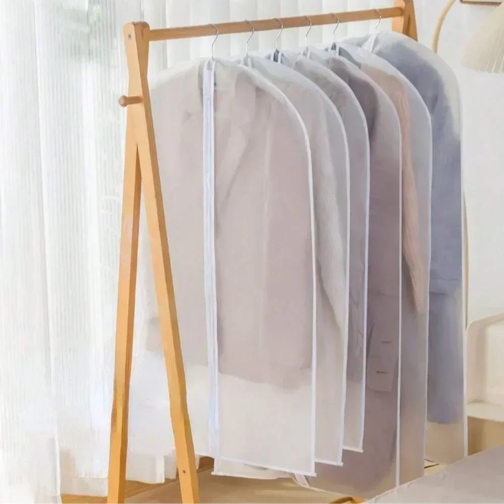 5Pcs Clear Garment Bags Clothes Covers Protecting Dusts For Storage Plastic Hanging Clothes Bags Gowns Long With Zipper