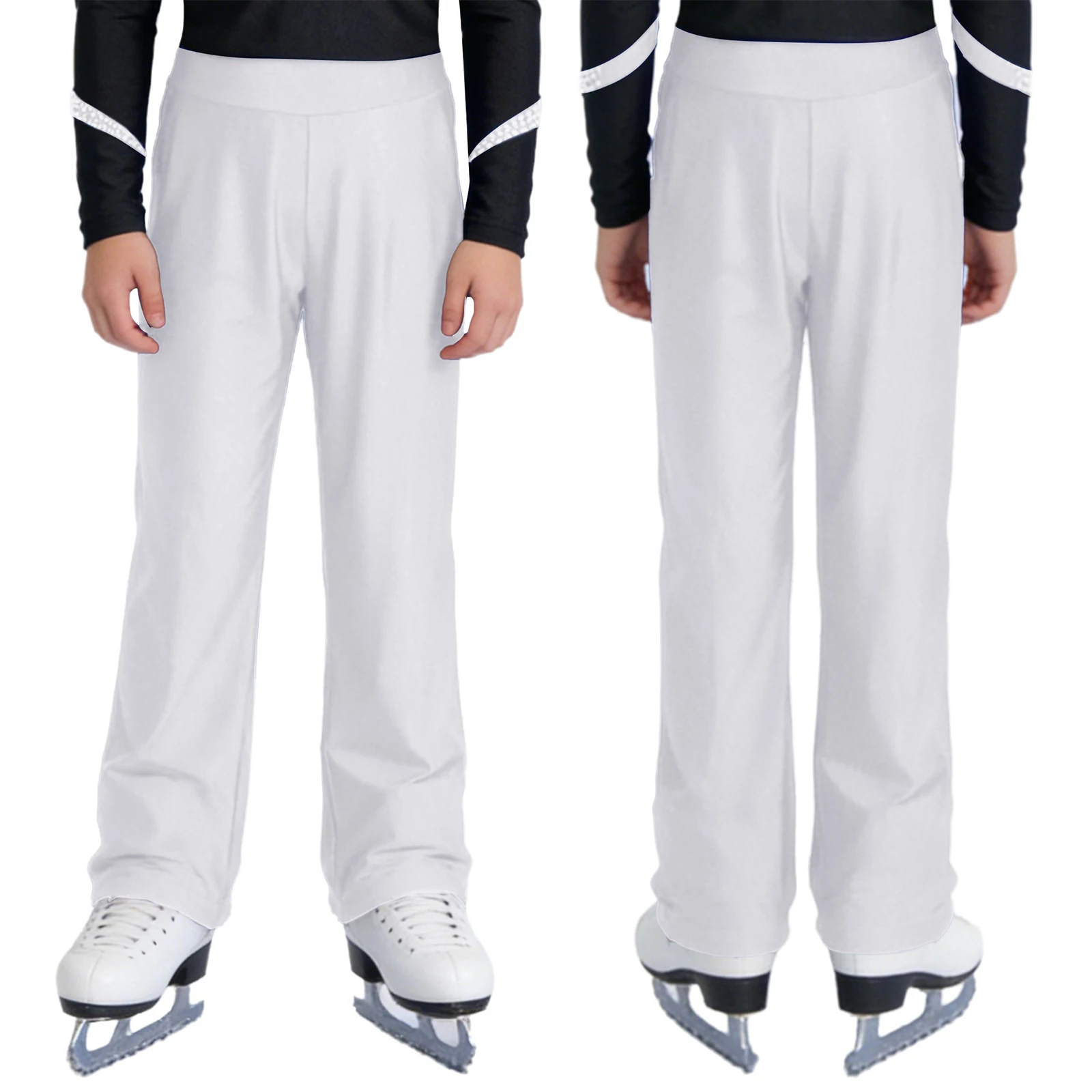 Glitzer-Strass Eiskunstlauf-Tanzoutfit für Kinder Jungen Langarm-Oberteil Hosen-Set für Gymnastik-Aufführungen und Wettbewerbe