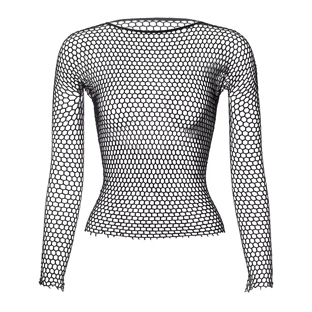 

Women Plus Size Mesh Bodysuit with Backless Fishnet Design Long Sleeve See Through Sexy Lingerie Tight Fit Zentai Style