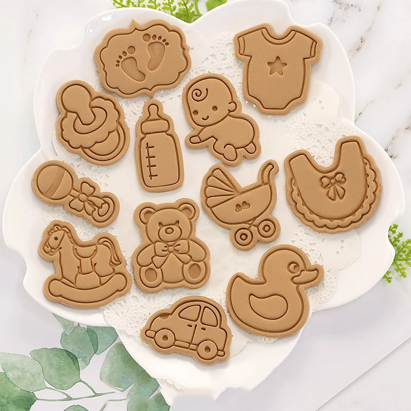 Baby Shower Cookie Embosser Mold Cartoon Cookie Mold Home Baking DIY Fondant Mold 3D Biscuit Press Cutting Die Cake Decorating