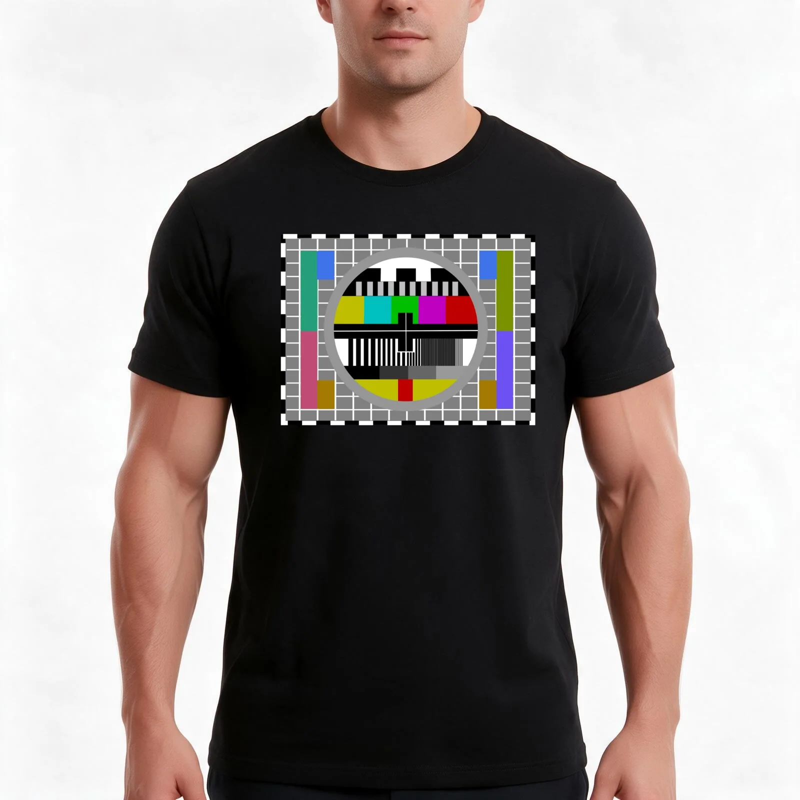 Test Card T-Shirt, Summer Casual Cotton Tee, Oversized Streetwear Tops, Vintage Graphic Print, Loose Fit Short Sleeve
