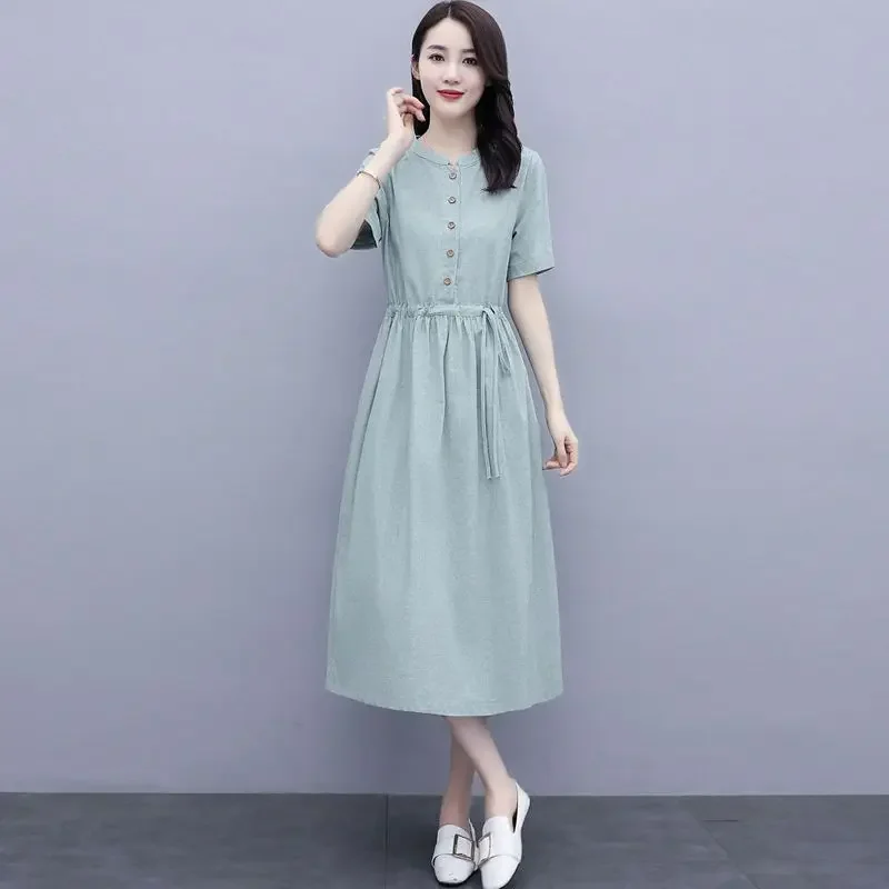 

Women's Dress Loose Linen Female Dresses Maxi Long Holiday Vintage Elegant Chic Fashion Summer 2024 Casual Youth Outfits G Curvy
