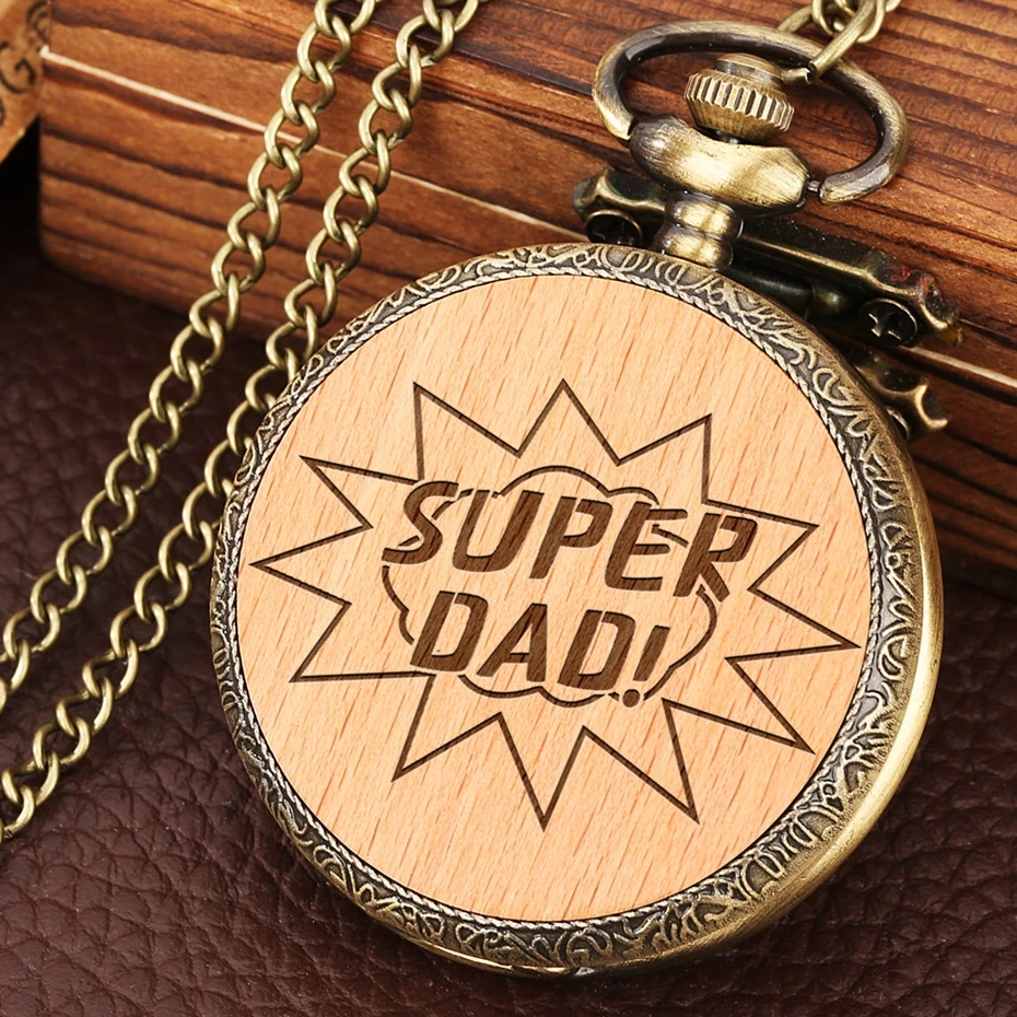 

Personalised Laser Engraved Quartz Pocket Watch Wooden Customized fob Watch for Men Best Present for Best Dad Fathers Day Gifts