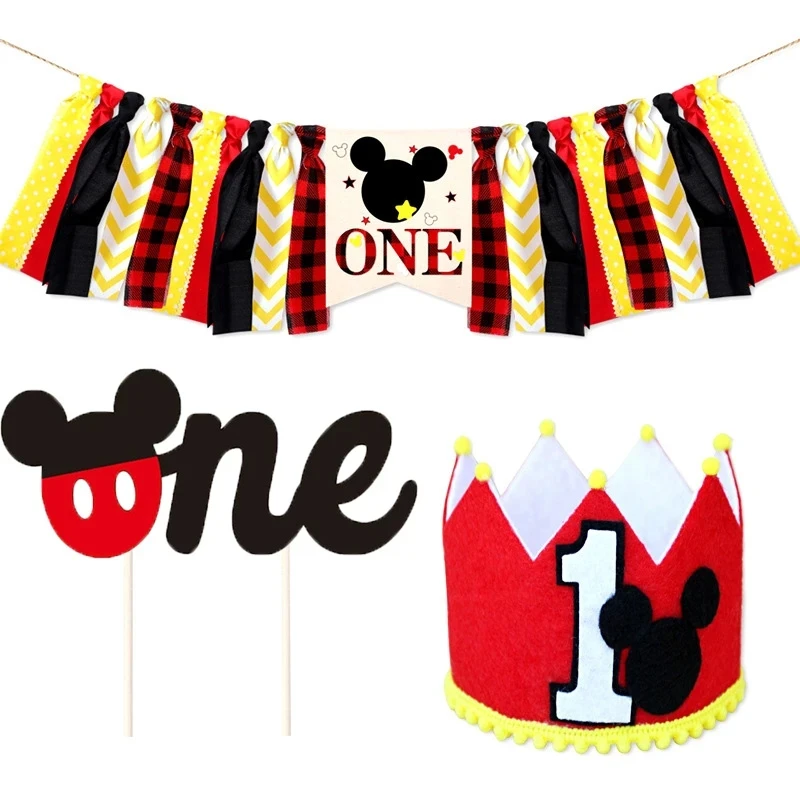 Décoration de bannière Disney Mickey Mouse pour fête de joyeux anniversaire, pour réception de bébé, cadeau pour enfant, ensemble de fête de vacances, décoration à thème