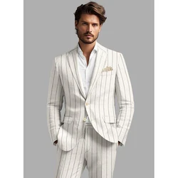 Handsome High-end White Stripe  Men Suit Blazer and Pants Customizable Sungle Breasted 2-Pieces Set