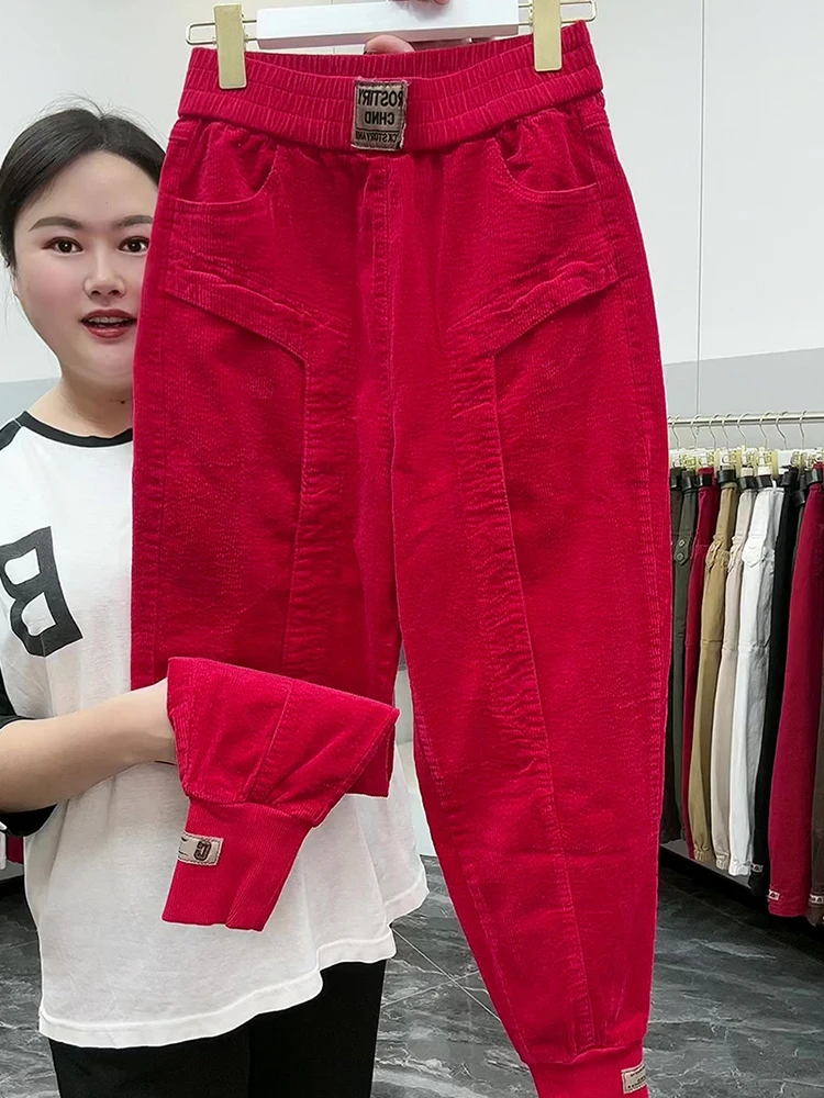 جديد لخريف وشتاء 2025 سروال هارلان نسائي فضفاض مقاس كبير بلون سادة غير رسمي عالي الخصر سروال قصير متعدد الاستخدامات #4