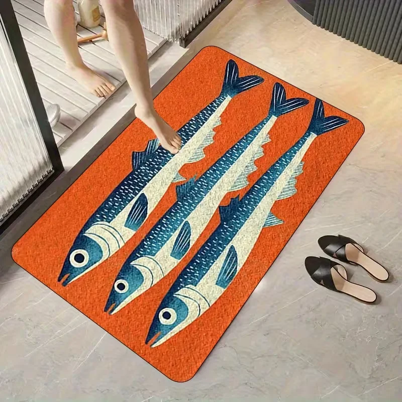 A Flannel Rectangular Door Mat with A Gray Background and Da