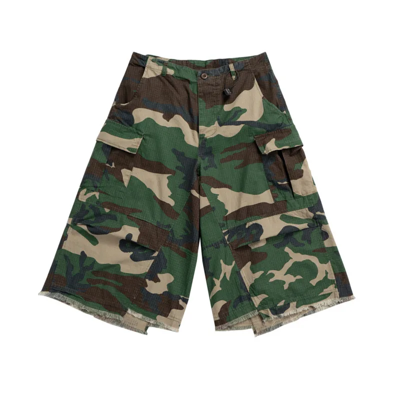 HKSH Summer New Men's Tide Chic Ins Trendy Hip-hop Washed Shorts Baggy High Street Cargo Workwear Pockets Cropped Capris HK25813
