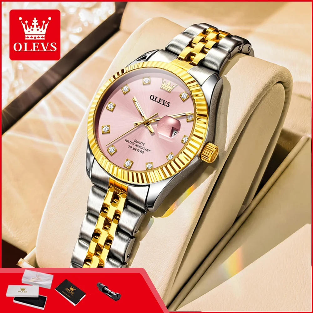 OLEVS 3705 Woman Watch Elegant Fashion Ladies Wristwatch Date Luminous Waterproof Stainless Steel Original Women's Quartz Watch