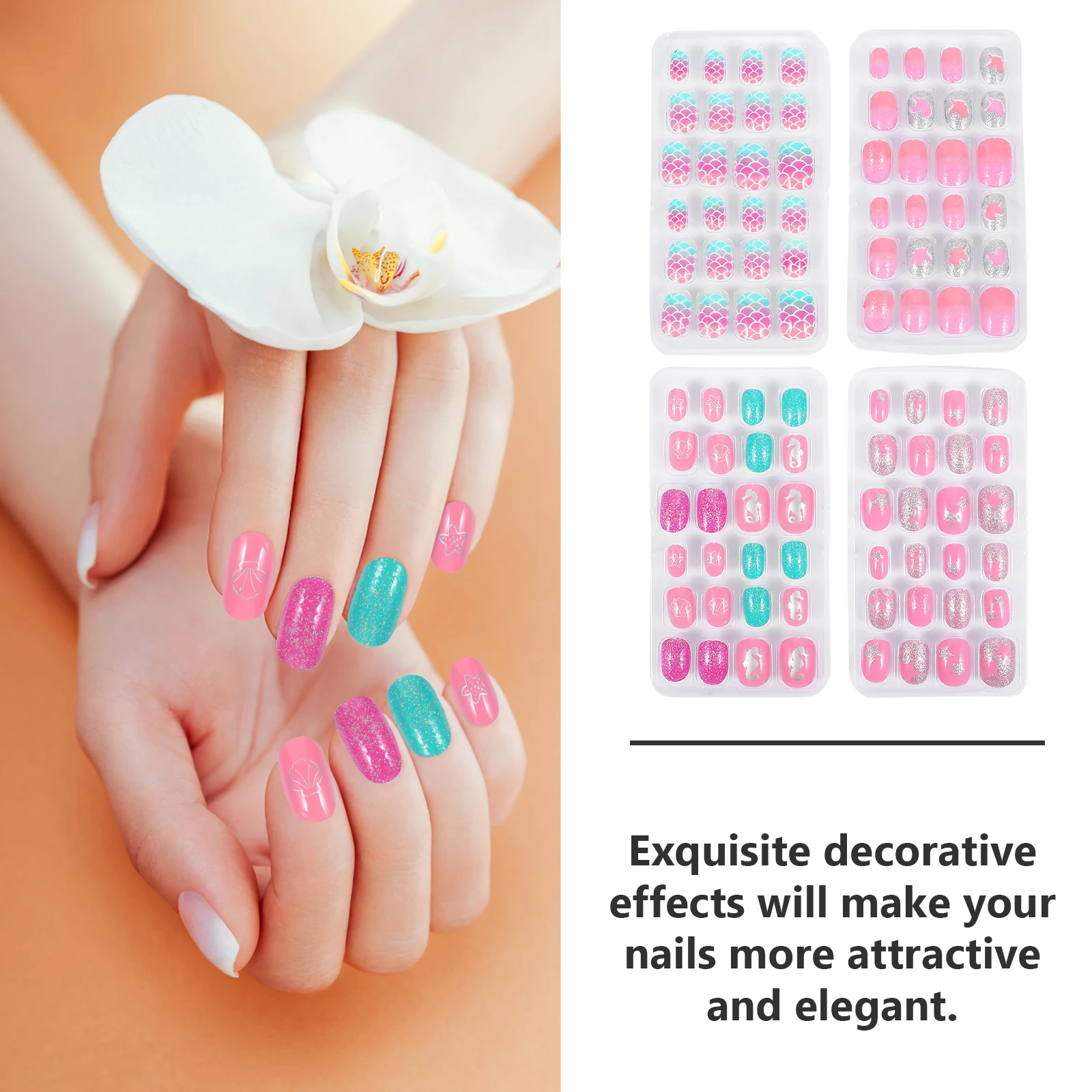 

Fake Nail Tips Charming Cartoon Press On Nails for Girls Kids Plastic False Nails Manicure Accessories Nail Art Patch