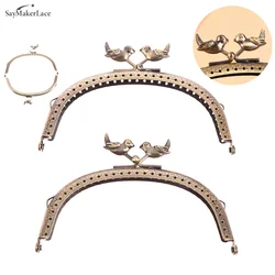 1Pc 12.5cm Bird Head Embossed Antique Bronze Metal Purse Frame Bag Kiss Clasp Handle DIY Arc Lock Bag Accessories