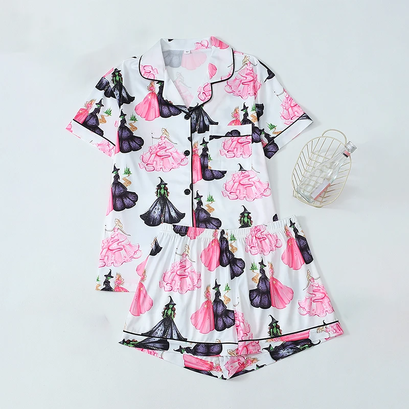 

2Pcs Female Summer Nightwear Loose Comfortable Short-sleeved Tops With Shorts Sweet Pajama Set Button Shirt pajamas Suit