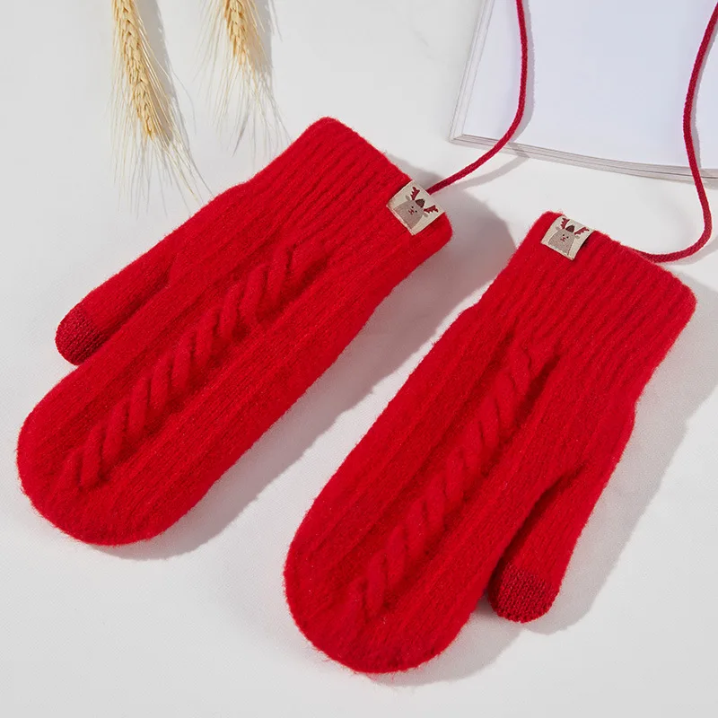 Youpin-guantes de terciopelo para mujer, manoplas gruesas de punto, dedo completo, para ciclismo, cuello colgante, Invierno