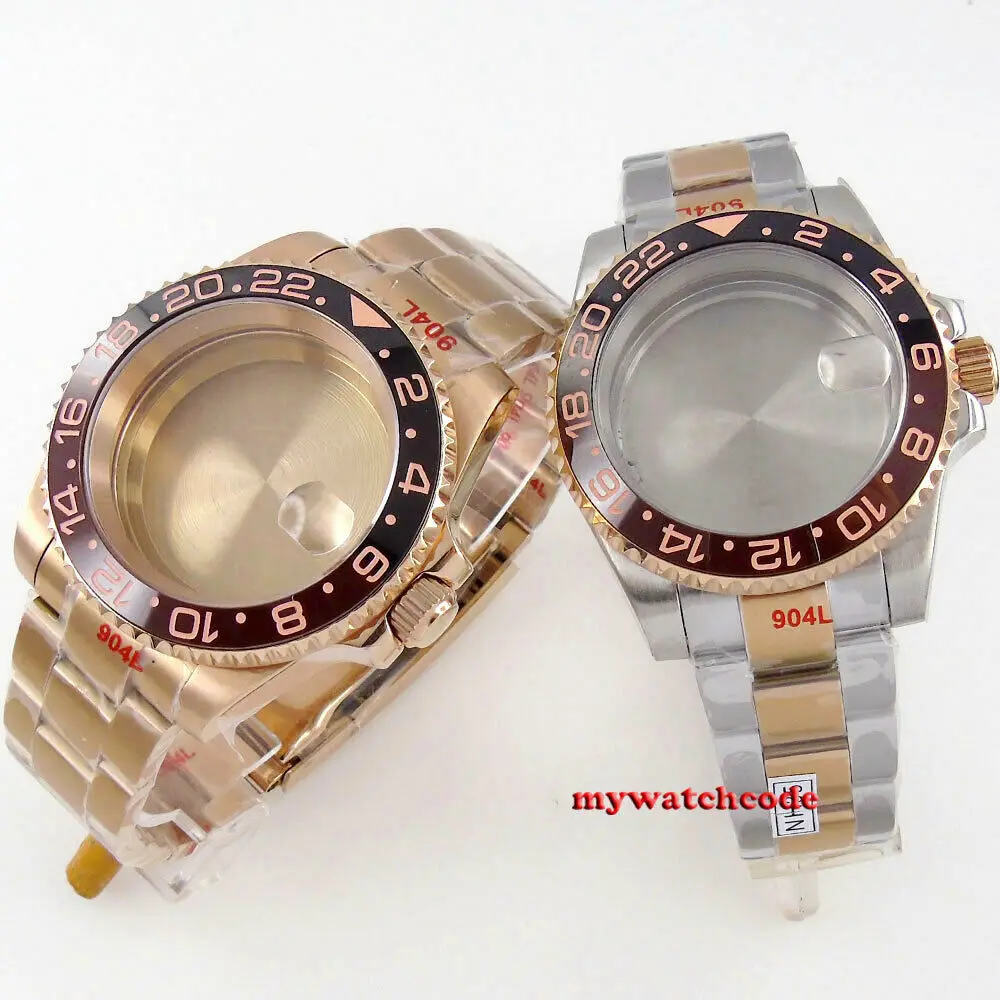 40mm Rootbeer Ceramic Bezel Sapphire Glass Watch Case Fit NH35 NH36 2824 2836 miyota 8215 8205 moveent