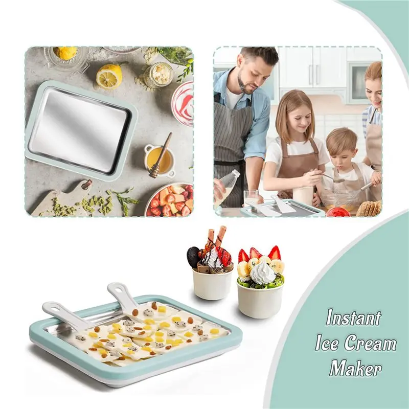 B02C-2X Ice Cream Frozen Yogurt Machine Stainless Steel Fried Ice Tray Fried Yogurt Machine Compact Home Ice Cream Machine