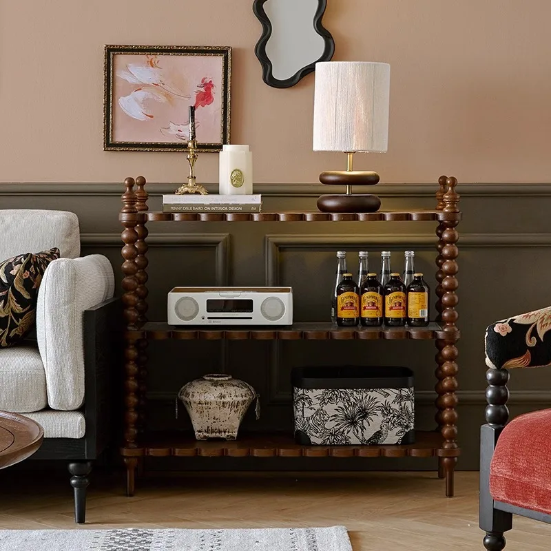 

French retro solid wood bookshelf, side TV side cabinet, American living room dining room display stand