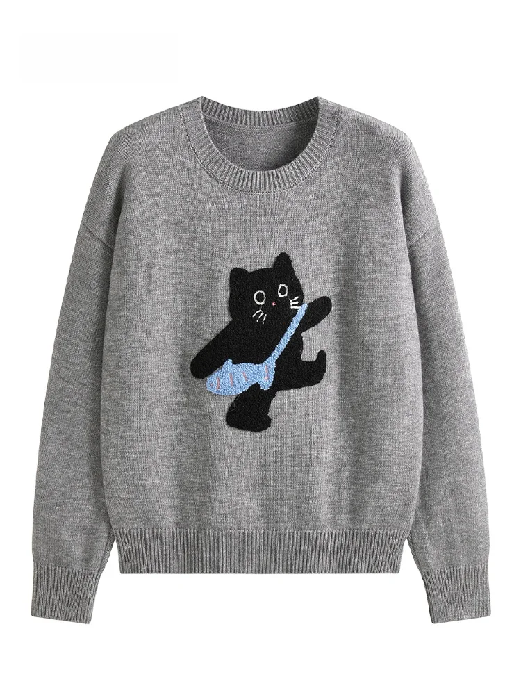 

Вязаный джемпер JZZDEMM: Свободный крой, ретро-дизайн, модный базовый топ для женщин, с длинными рукавами, для повседневной носки