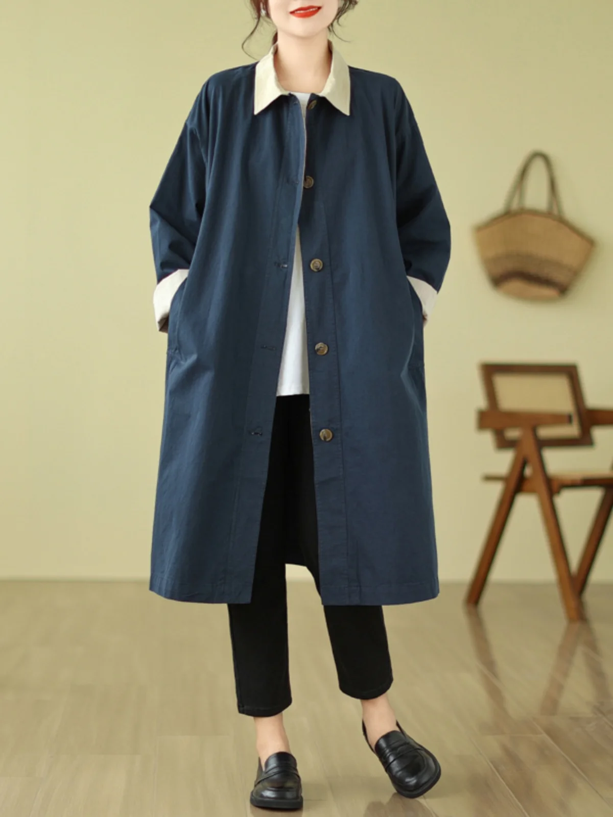 

plus Size Casual Sle Women's Coat Stand Collar Color Blo Slimming Long Length Autumn Season Faion Commute Wear