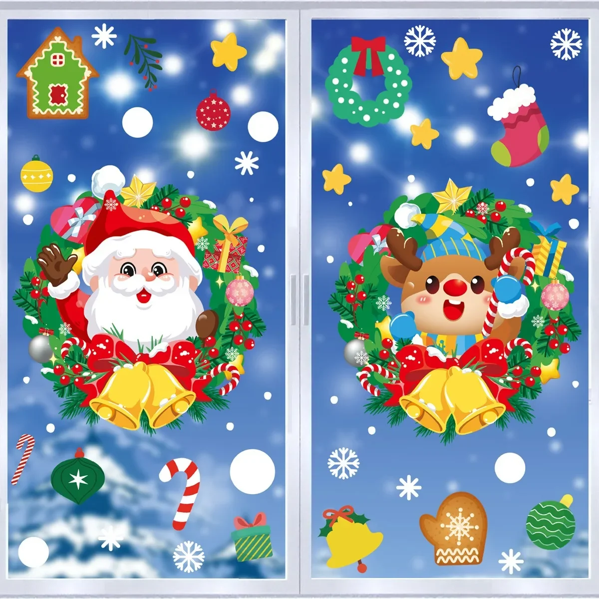 Christmas Mirror Sticker Cartoon Santa Claus Snowman Reindeer Gingerbread Man Window Glass Sticker Natal Navidad Merry Christmas