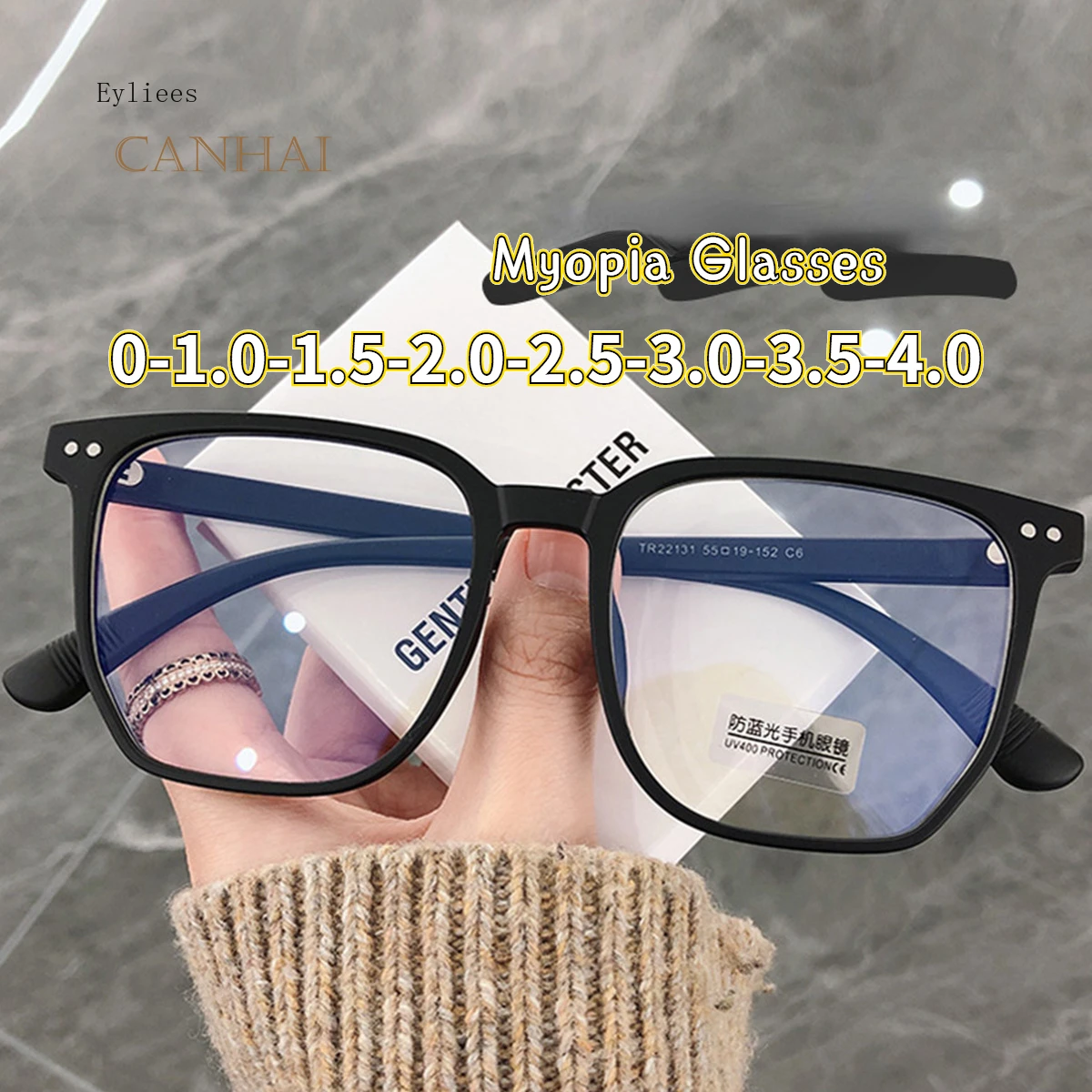 

Women's Ultra Light Oversized Frame Myopic Glasses Anti-Blue Light Short Sight Eyeglasses Luxury Transparent Finished Glasses