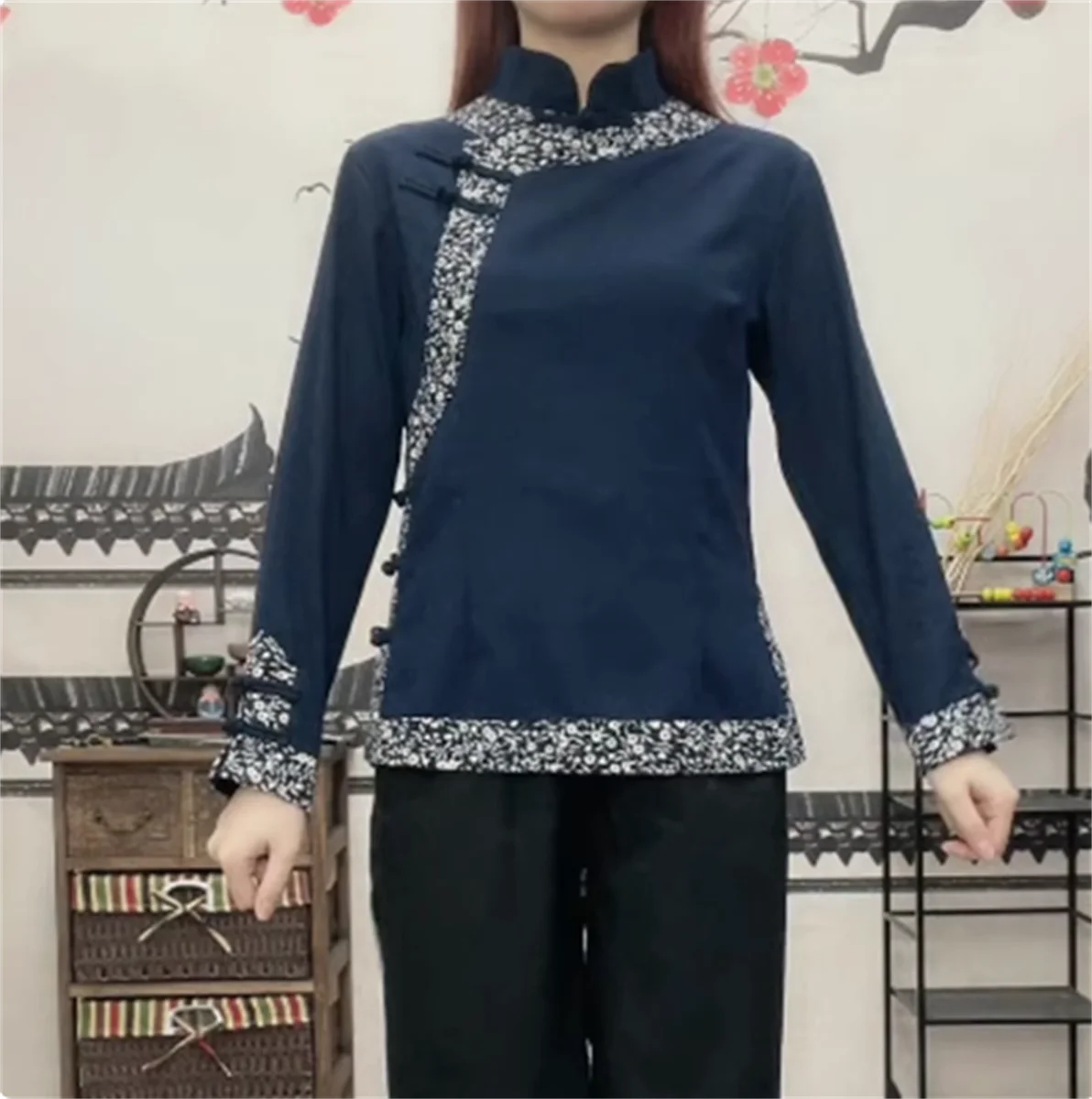 Haut cheongsam de printemps pour femmes, boucle artistique rétro, imitation coton et lin, vêtements de thé quotidiens, vêtements du Vermont