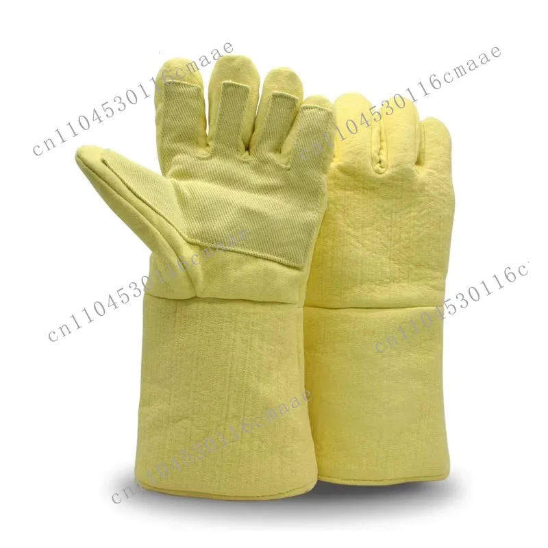 Yellow Aramid 500 Degree Heat Resistant Gloves Industrial Palm Reinforcement High Temperature Gloves