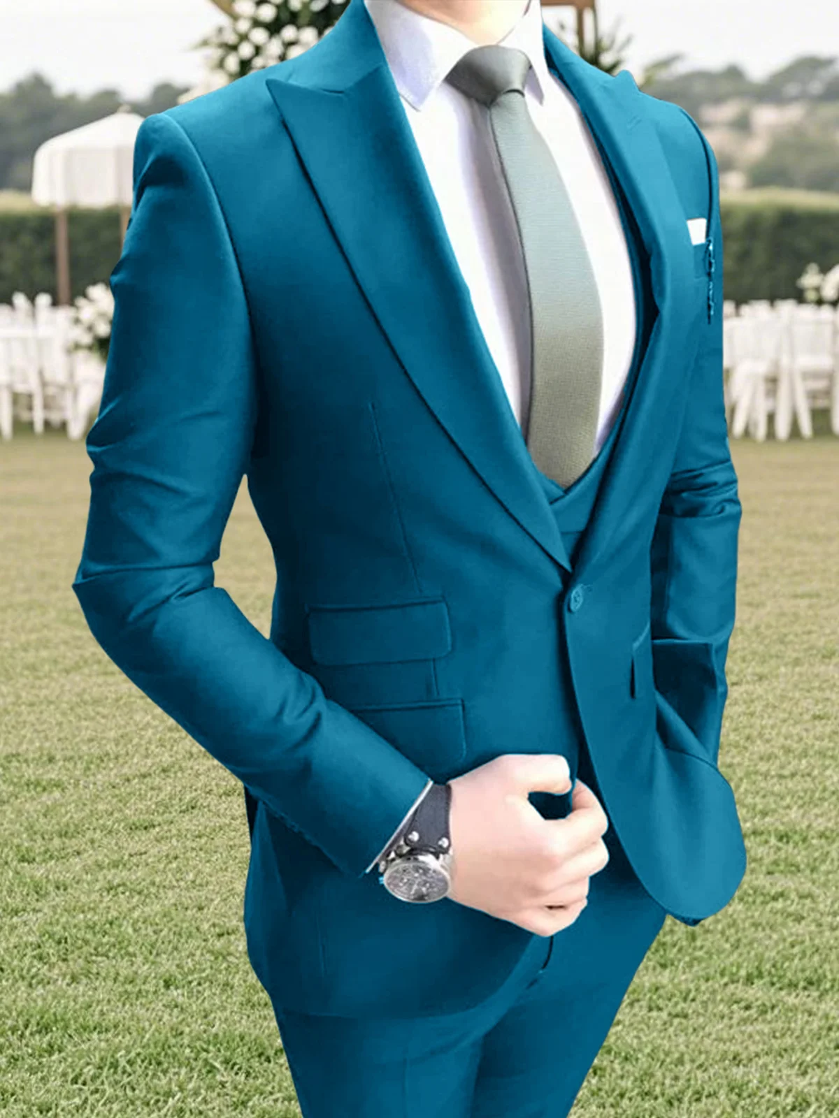 

AnnieBritney Wedding Suit for Men Slim Fit Peaked Lapel Solid Tuxedo 3 Piece Set Blazers and Pants and Vest Roupas Masculinas