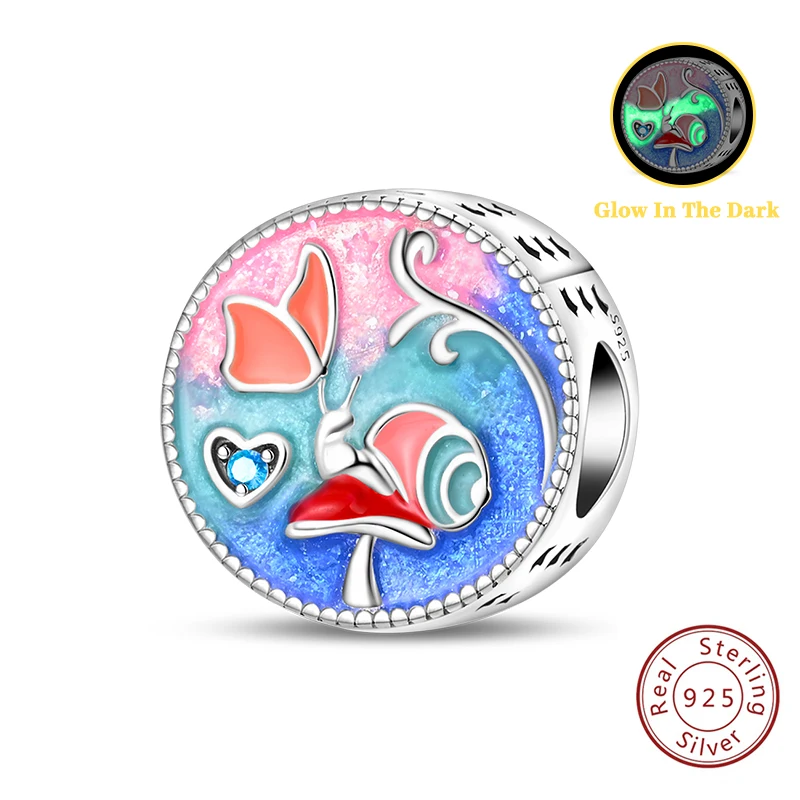 

925 Sterling Silver Charms Fit Original Bracelet Necklace DIY Luminous Magic Garden Snail Mushroom Beads Women Birthday Jewelry