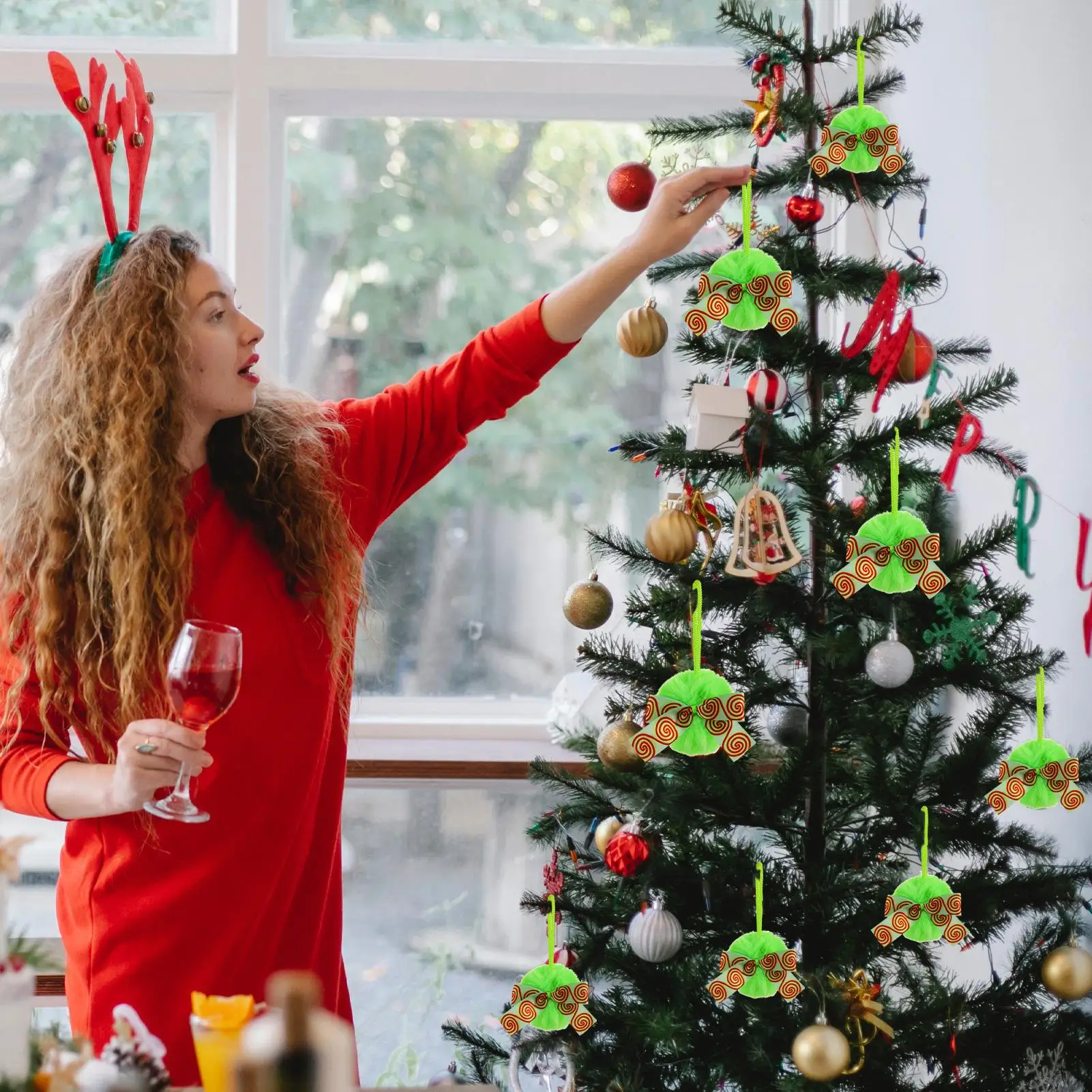 Christmas Ornaments Balls 6 Pieces Christmas Ball Set Plush With Bow Green Pendant For Bedroom Patio Workplace Front Door Home