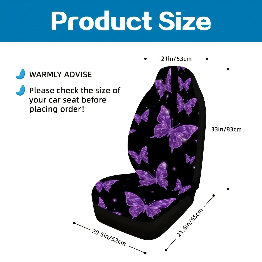 Set Of 2, Reliable And Long-Lasting Car Seat Covers, Elegant Purple Glitter Butterfly Design Suitable For Both Men And Women, Co