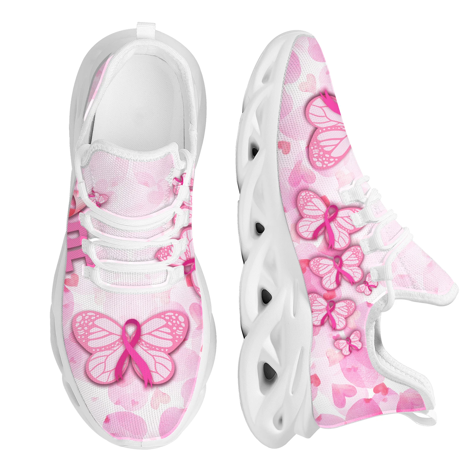 INSTANTARTS 2024 New Air Cushion Sneakers Pink Butterflies Breast Autism Awareness Design Women's Comfortable Nonskid Mesh Shoes