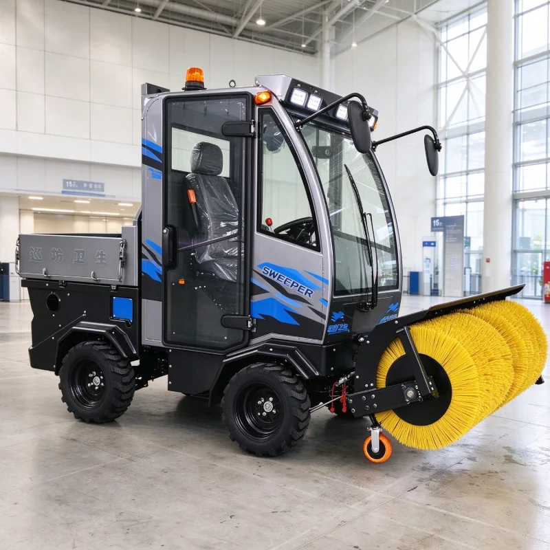 High Performance Fully Enclosed Snowplow, Gas Powered One-button Control 4 Wheel Snow Sweeper for Outdoor Winter Snow Clearing