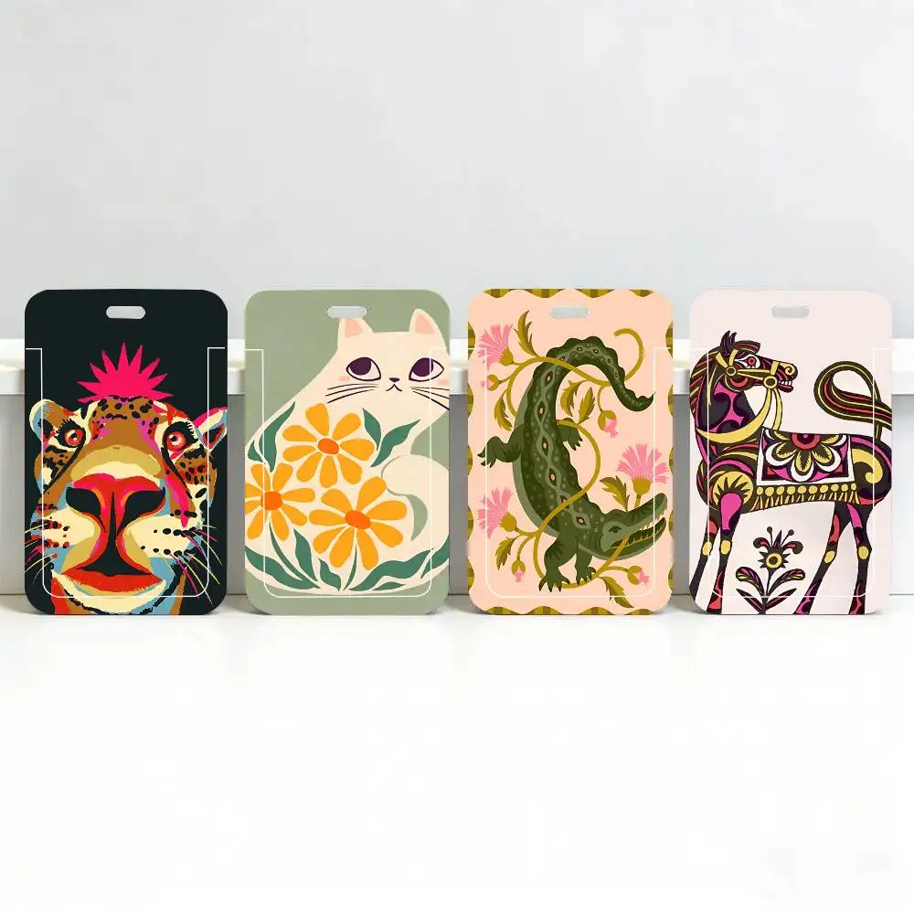 1pc Vintage Abstract Animals Mid Century ID Card Sleeve School Card Access ID Card Bus Meal Card Protective Sleeve Easy Push