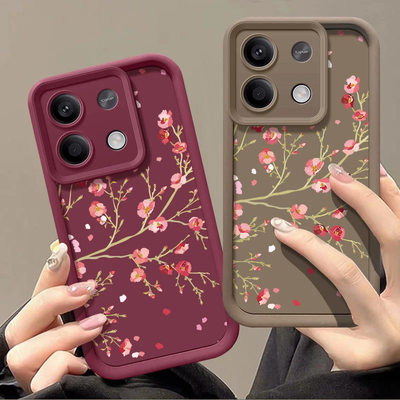 Peach Flower Case For Xiaomi 13T 11T Pro Poco X6 X5 F6 M6 Redmi Note 12 11 10 13 Pro 5G Shockproof Bumper Soft Silicone Cover