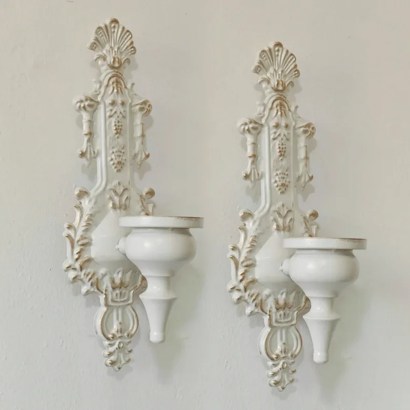 2 pc Retro Relief Wall Hanging Candle Holder, Iron Artwork, Classic Home and Wedding Decorative Item