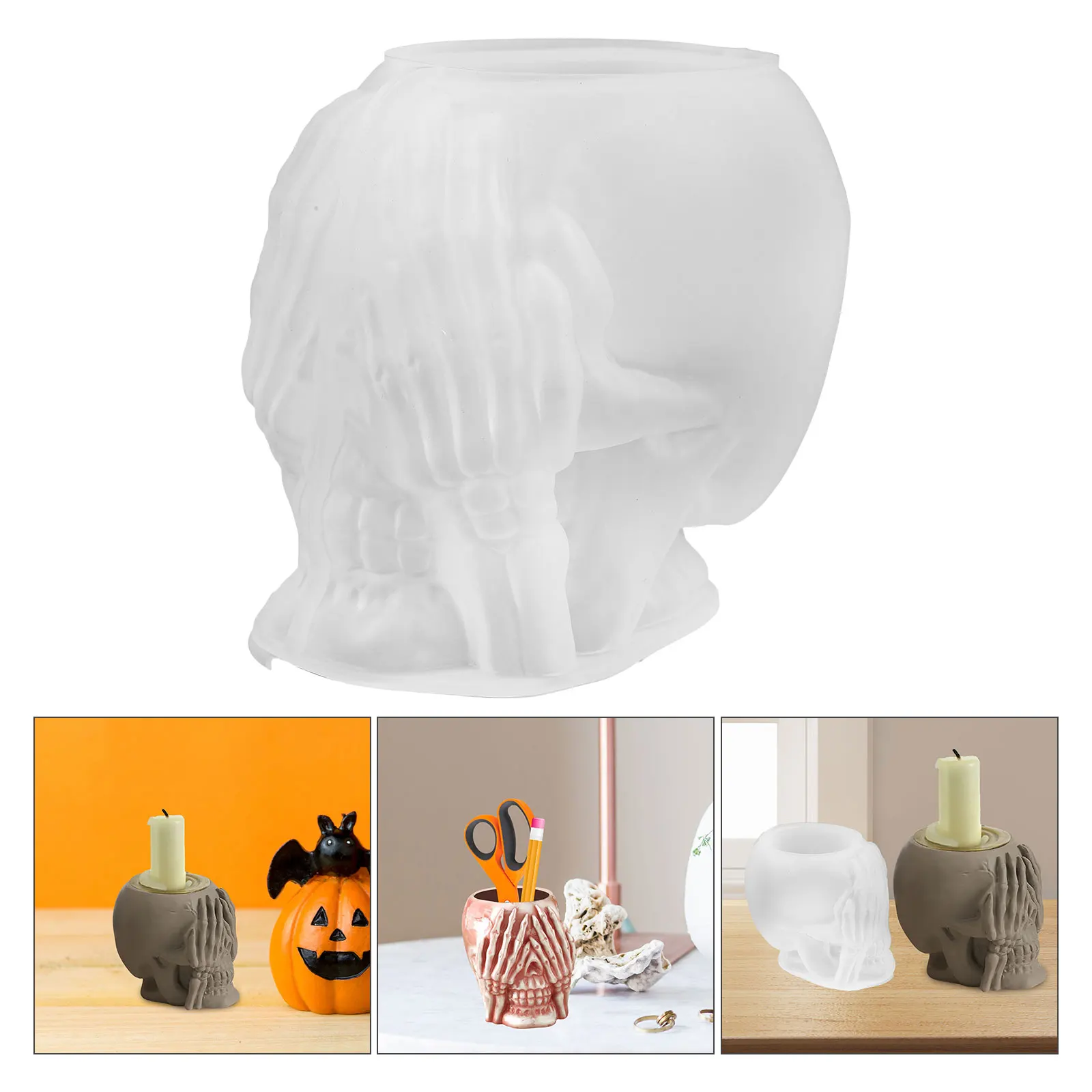 

Skull Pen Holder Molds Aromatherapy Candlestick Cute Halloween Decorations Storage Box White Creative Silicone