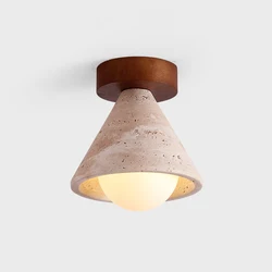 Balcony Hallway Ceiling Light Retro Wabi Sabi Style Hallway Entrance  Dressing Room Yellow Cave Stone Walnut Wood Ceiling Lamp